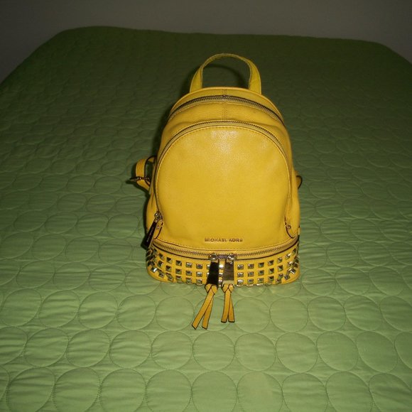 MICHAEL KORS RHEA MINI Yellow Leather Backpack - Picture 1 of 16